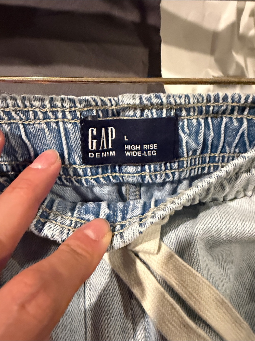 Gap Light Blue High Rise Wide Leg Drawstring Jeans Size Large NWT - Picture 4 of 4